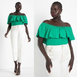 💚 NEW Eloquii Green Off the Shoulder Ruffle Top 22